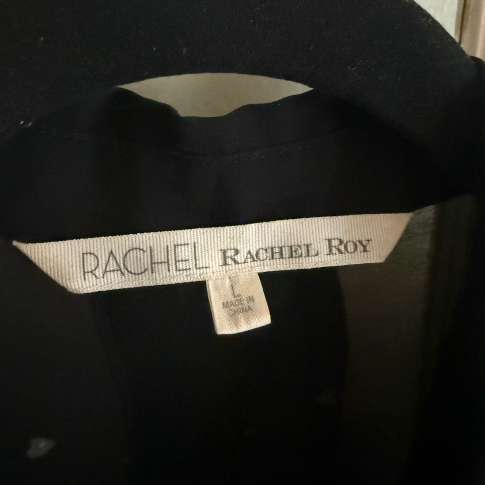 RACHEL Rachel Roy Black Sheer Button-Down Top with White Tree Branch Print - Picture 7 of 8
